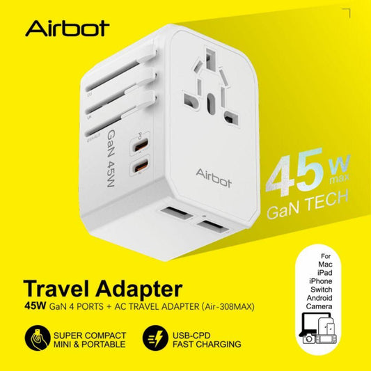 Airbot SingaporeAirbot 308MAX Universal Travel Plug Adapter 45W International Worldwide Multi Adapter with USB + Type - C PDAir - 308 MAX