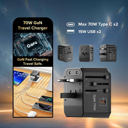 Airbot Air 305-MAX Universal Travel Adapter GaN 70W International Worldwide USB + Type-C PD