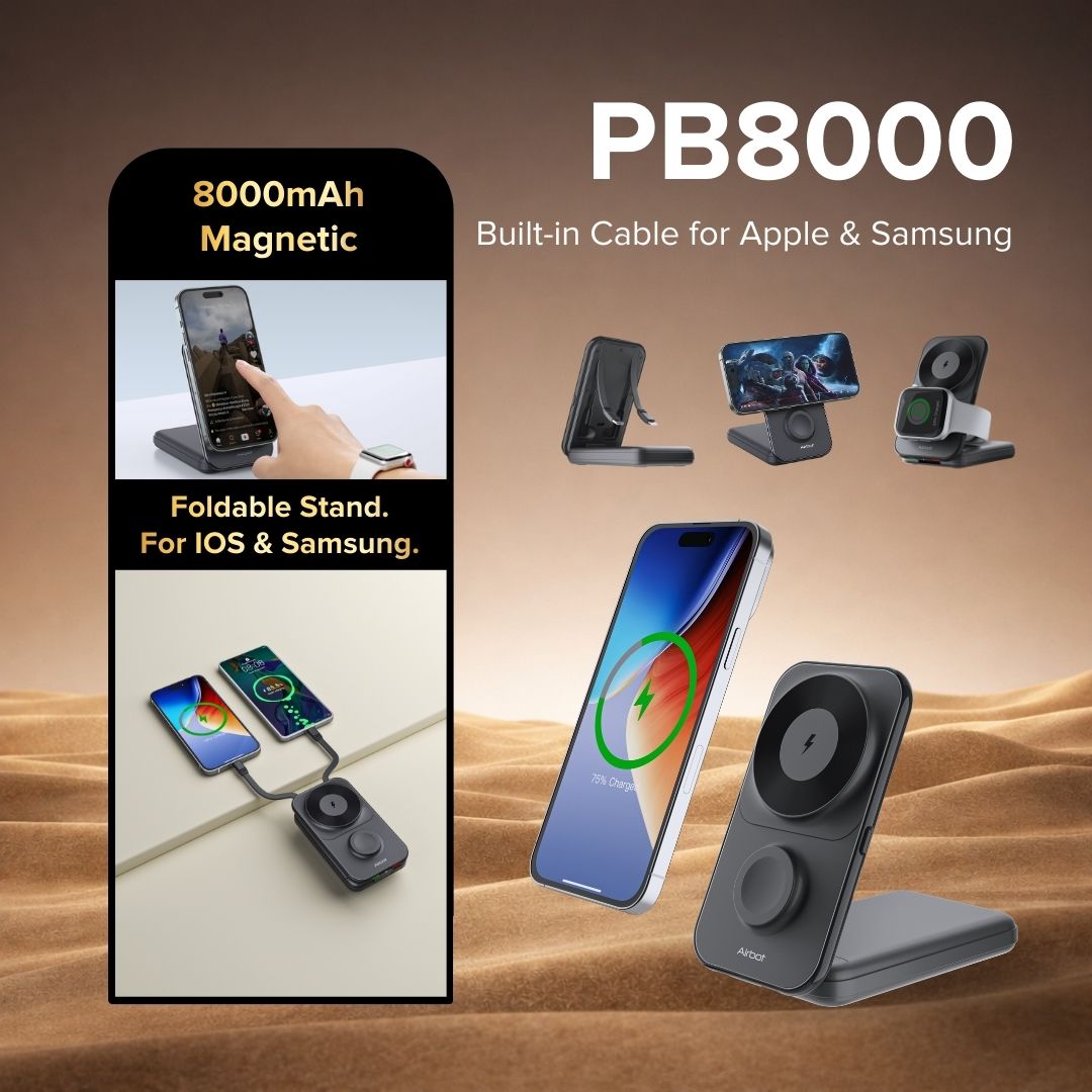 Airbot Magnetic Power Bank 8000mAh with Foldable Stand