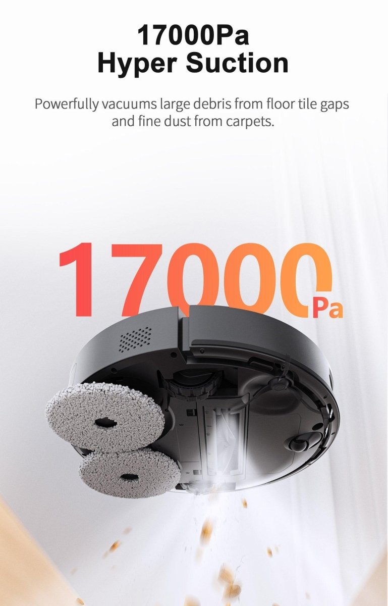 Airbot AI robot vacuum Singapore with 17000Pa hyper suction for deep cleaning carpets and floors
