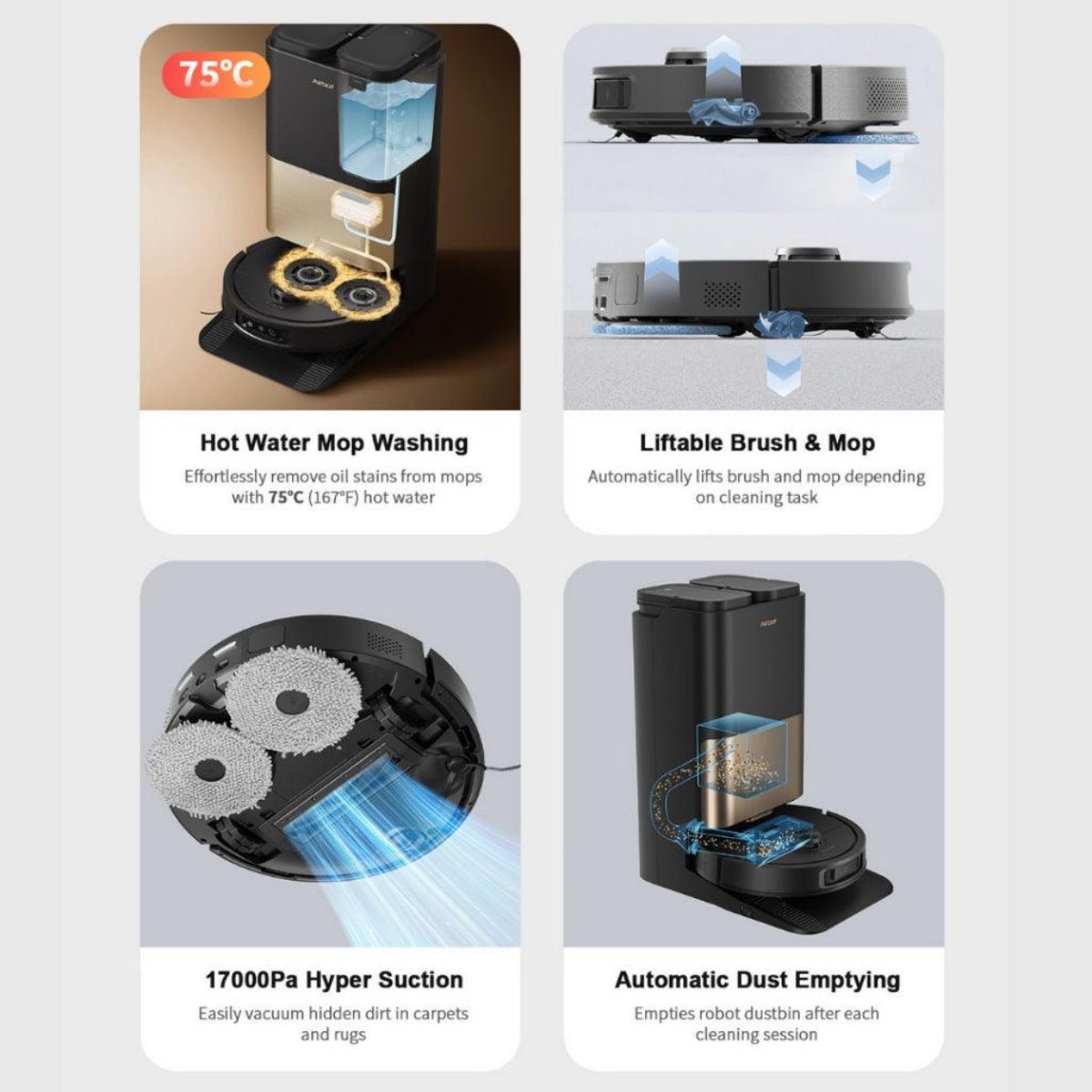 Airbot AI robot vacuum Singapore with hot water mop washing and 17000Pa hyper suction for deep cleaning