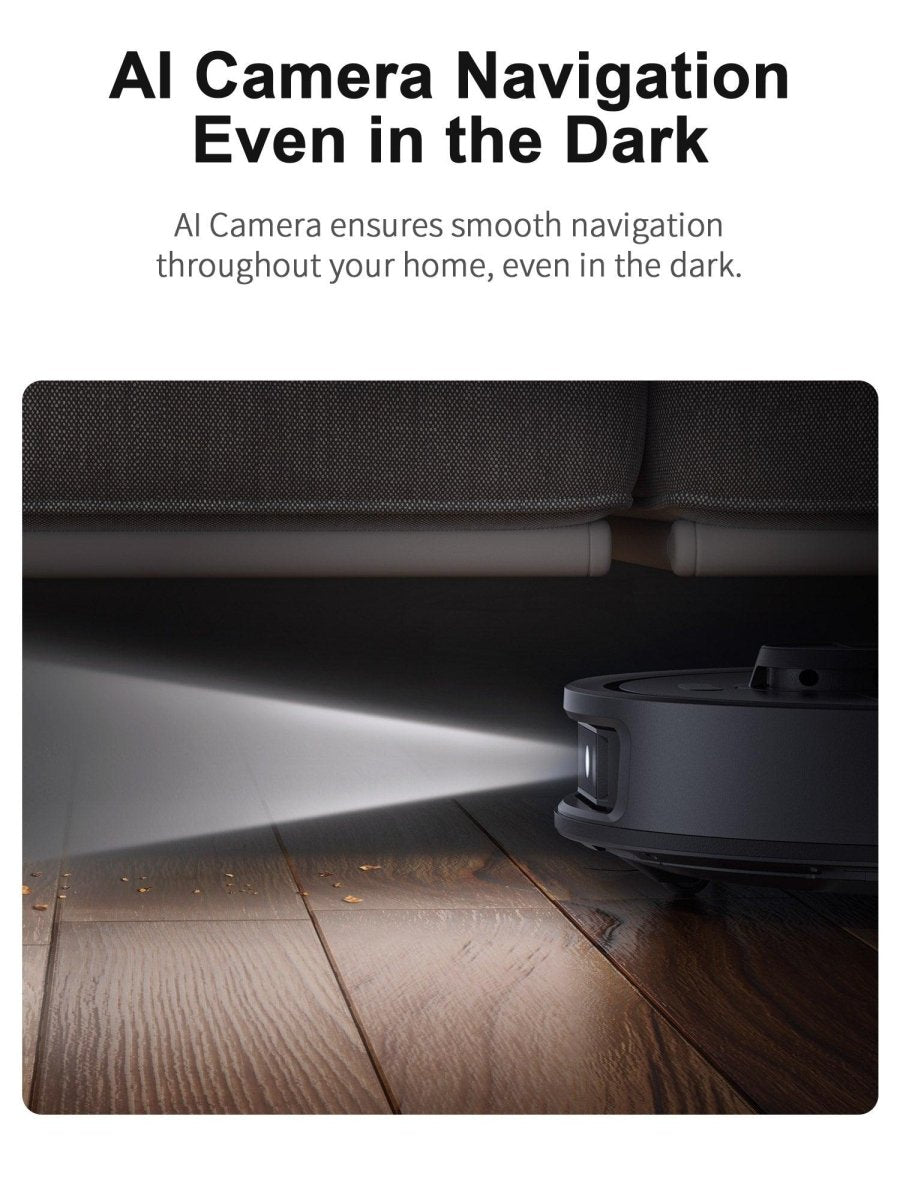 Airbot AI robot vacuum Singapore with AI camera for navigation in dark areas of your home