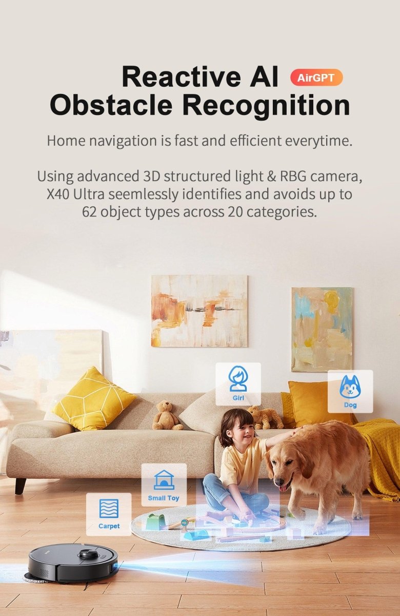 Airbot AI robot vacuum Singapore with advanced obstacle recognition technology for efficient home cleaning