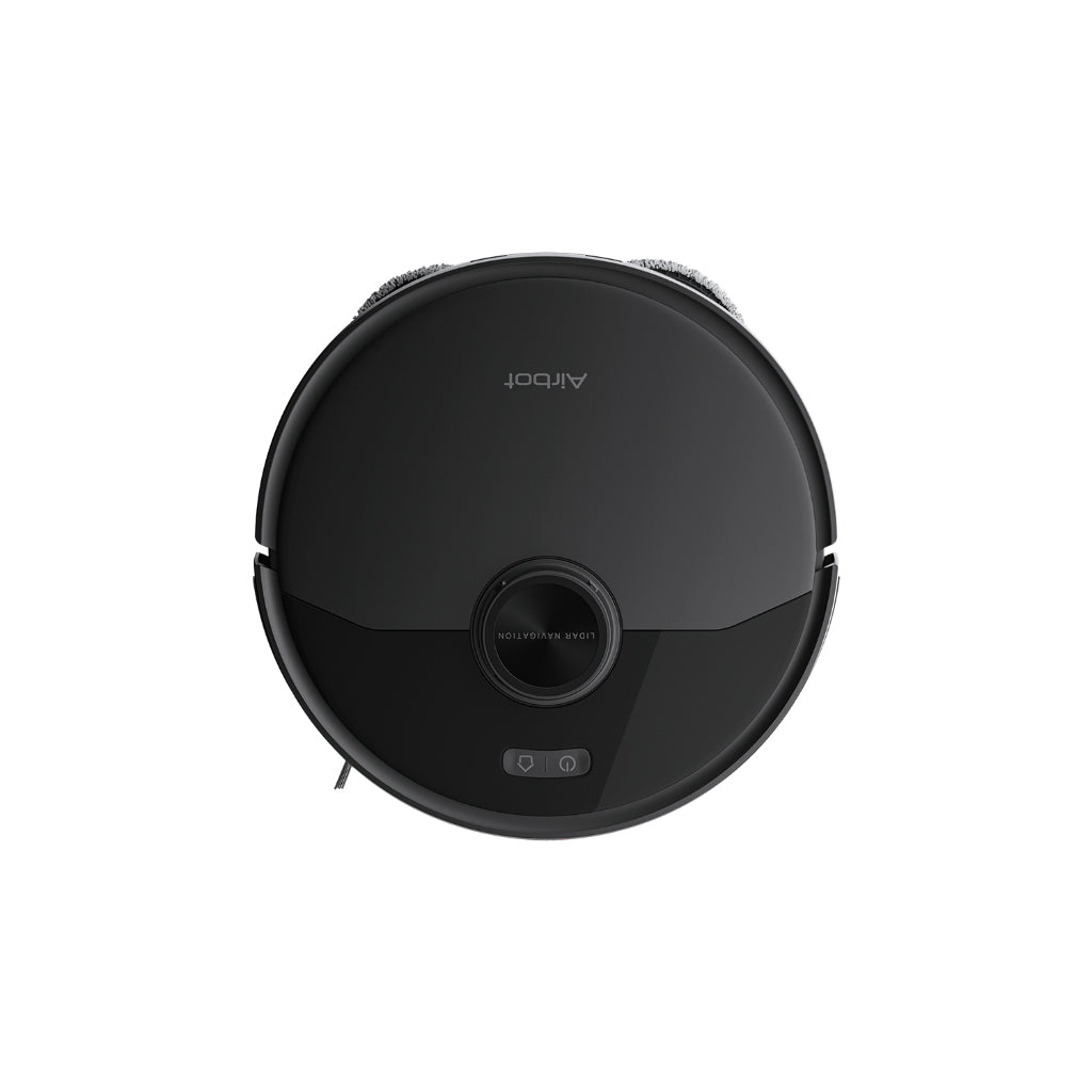 Black robot vacuum cleaner on a white background