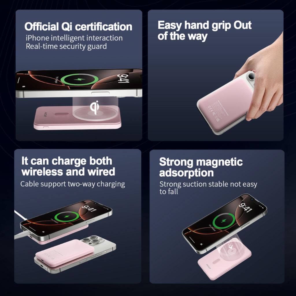 Airbot SingaporePower Bank 5000mAh with Magnetic Wireless ChargingPB5000 - Light Pink