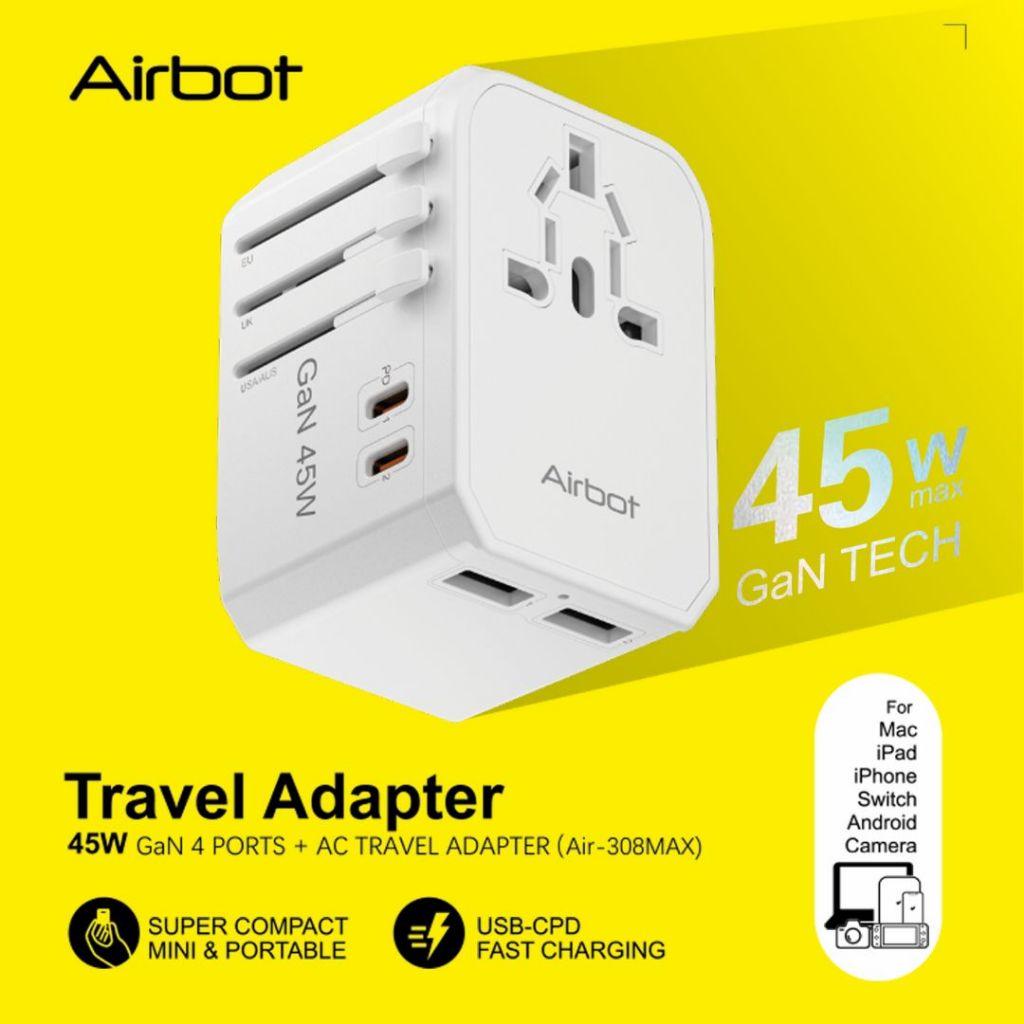 Airbot SingaporeAirbot 308MAX Universal Travel Plug Adapter 45W International Worldwide Multi Adapter with USB + Type - C PDAir - 308 MAX