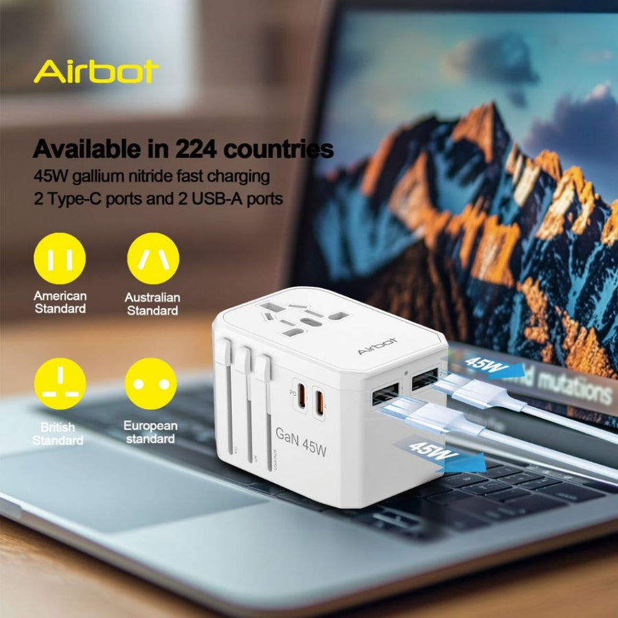 Airbot Air-308MAX Universal Travel Plug Adapter 45W International Worldwide Multi Adapter with USB + Type-C PD