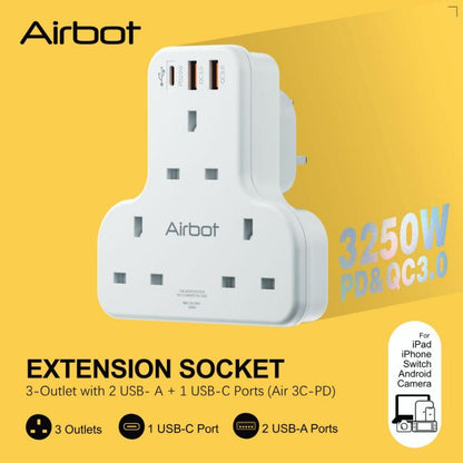 Airbot SingaporeAirbot 3C - PD Multi Extension Socket 3250W 3 Way Socket Multi Power Adaptor with USB + Type - C PDAir 3C - PD
