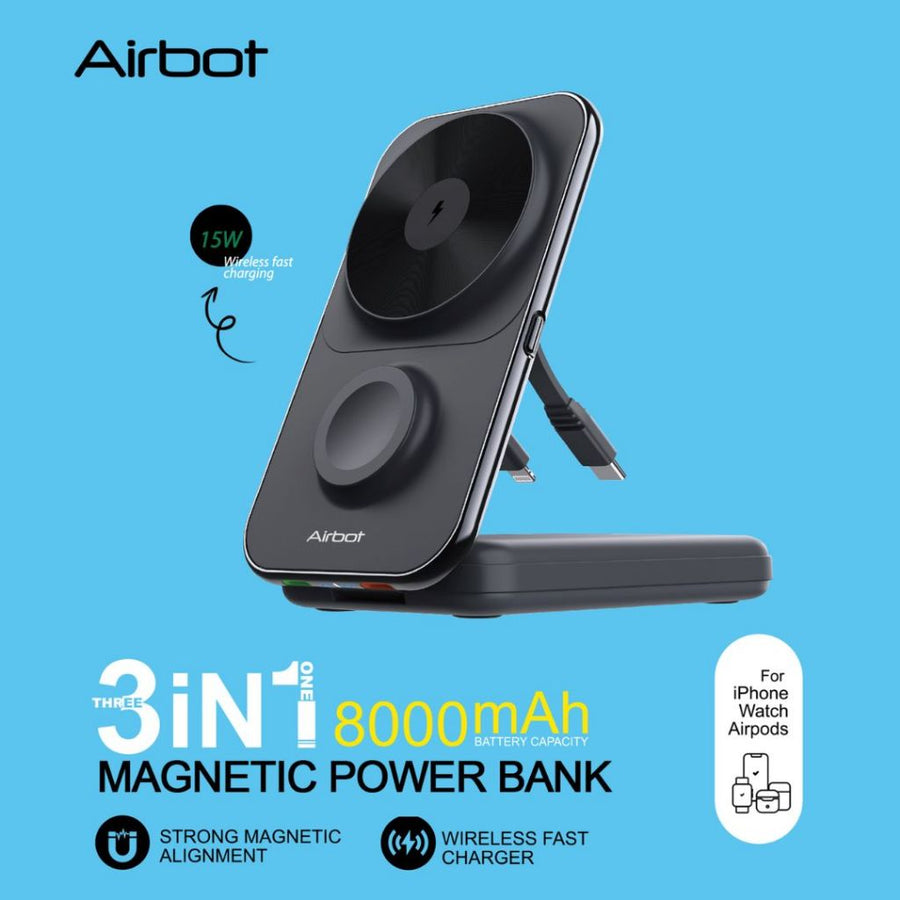 Airbot Power Bank 8000mAh with Magnetic Wireless Fast Charging Auto-Charge Support Wired Charging