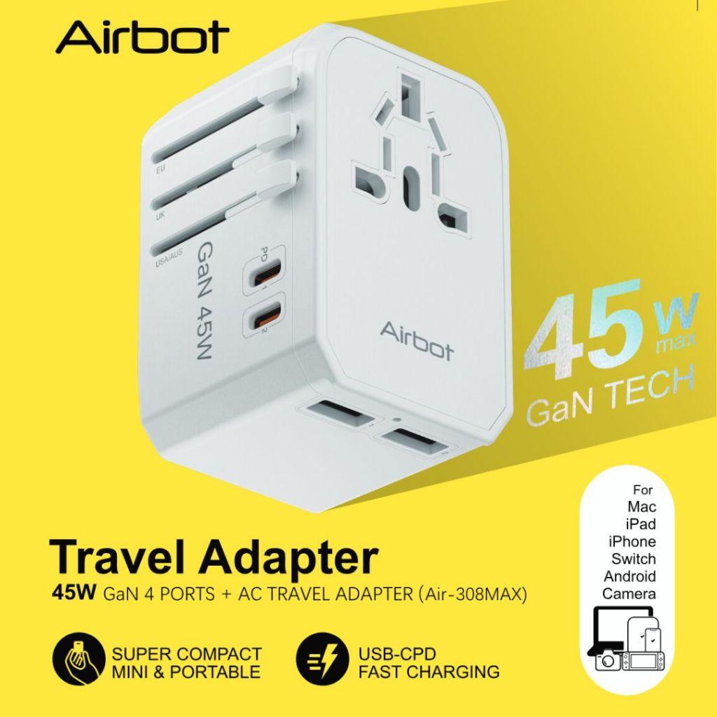 Airbot SingaporeAirbot 308MAX Universal Travel Plug Adapter 45W International Worldwide Multi Adapter with USB + Type - C PDAir - 308 MAX