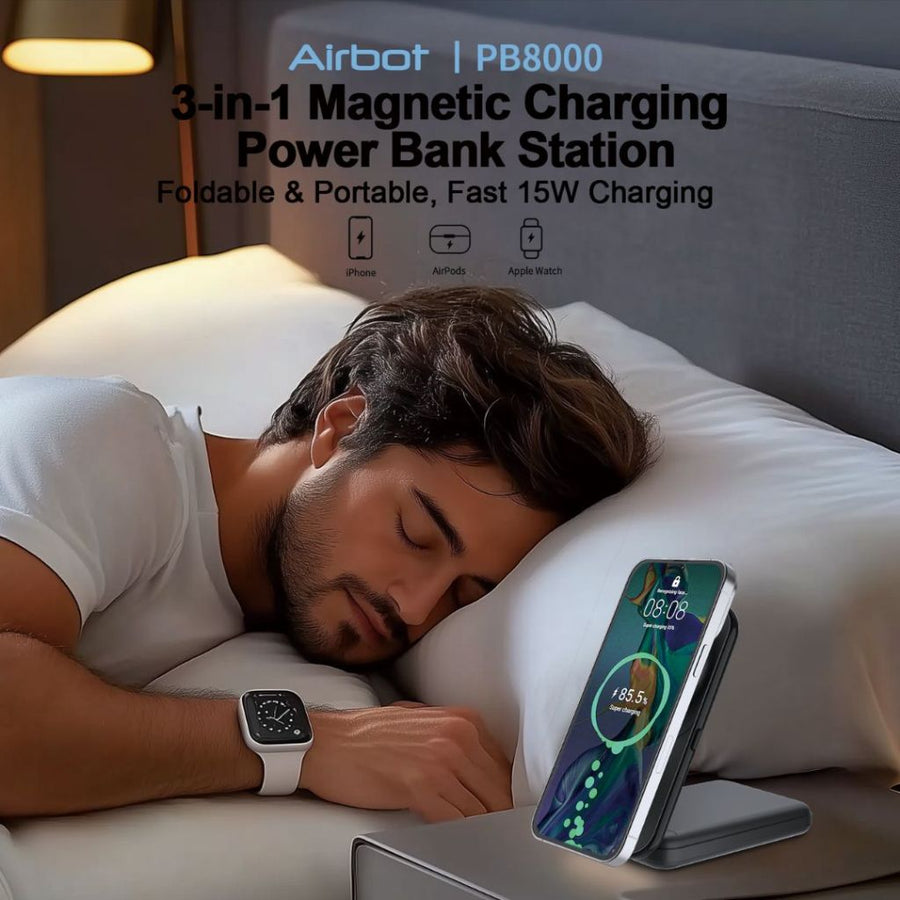 Airbot Power Bank 8000mAh with Magnetic Wireless Fast Charging Auto-Charge Support Wired Charging