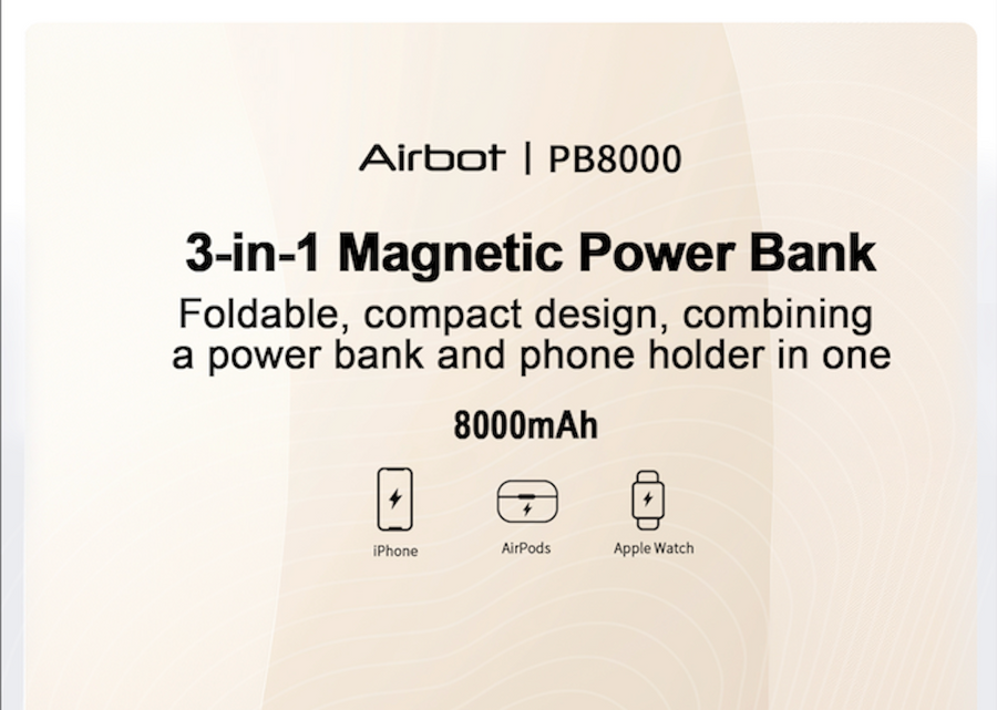 Airbot Power Bank 8000mAh with Magnetic Wireless Fast Charging Auto-Charge Support Wired Charging