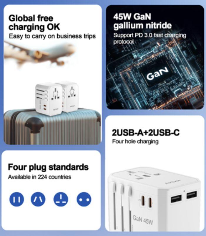 Airbot SingaporeAirbot 308MAX Universal Travel Plug Adapter 45W International Worldwide Multi Adapter with USB + Type - C PDAir - 308 MAX