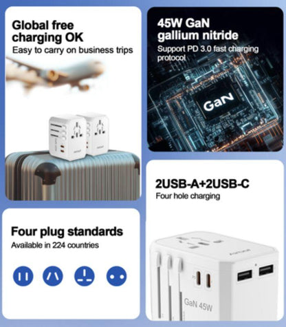 Airbot SingaporeAirbot 308MAX Universal Travel Plug Adapter 45W International Worldwide Multi Adapter with USB + Type - C PDAir - 308 MAX