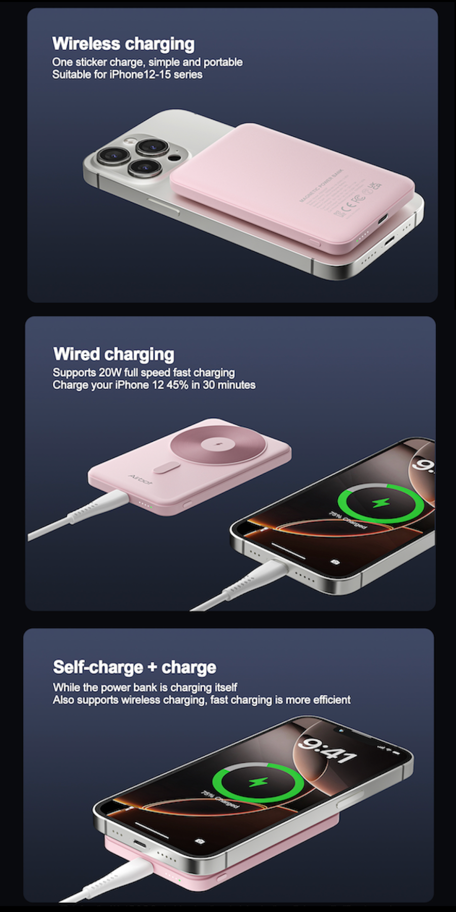 Airbot Power Bank 5000mAh with Magnetic Wireless Fast Charging Auto-Charge Support Wired Charging