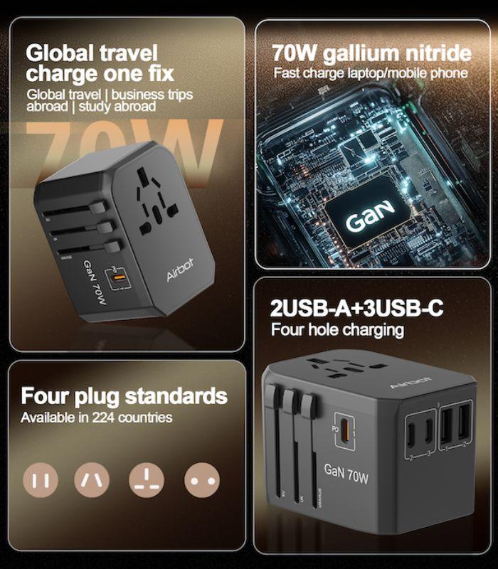 Airbot SingaporeAirbot 305MAX Universal Travel Adapter 70W International Worldwide Multi Adapter with USB + Type - C PDAir - 305 MAX