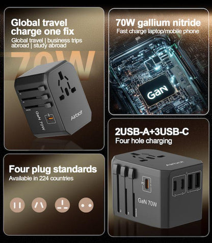Airbot SingaporeAirbot 305MAX Universal Travel Adapter 70W International Worldwide Multi Adapter with USB + Type - C PDAir - 305 MAX