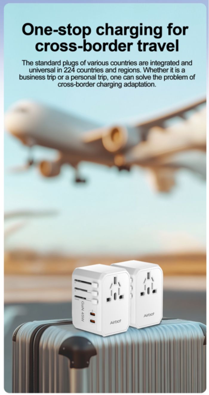 Airbot Air-308MAX Universal Travel Plug Adapter 45W International Worldwide Multi Adapter with USB + Type-C PD