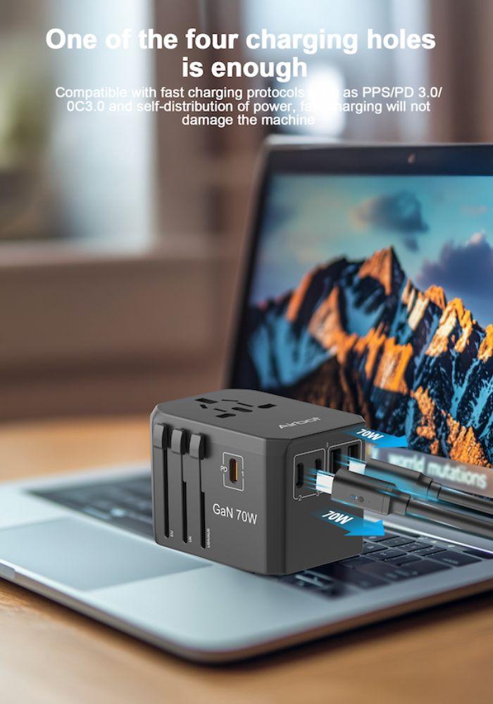Airbot SingaporeAirbot 305MAX Universal Travel Adapter 70W International Worldwide Multi Adapter with USB + Type - C PDAir - 305 MAX