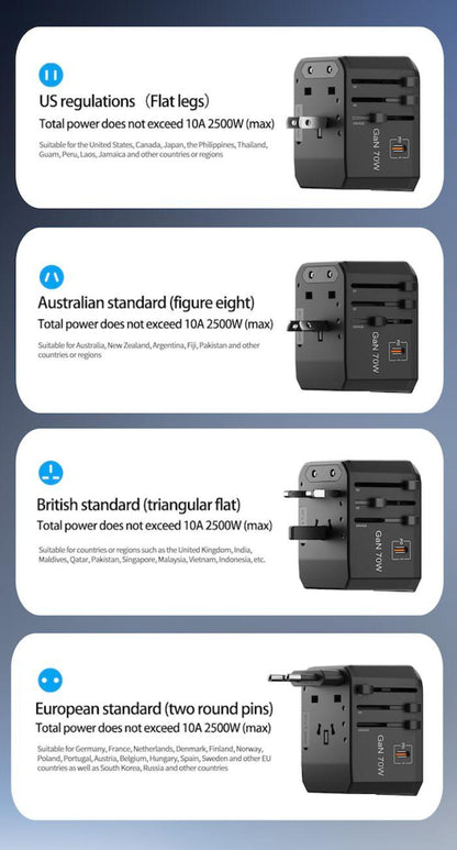 Airbot SingaporeAirbot 305MAX Universal Travel Adapter 70W International Worldwide Multi Adapter with USB + Type - C PDAir - 305 MAX