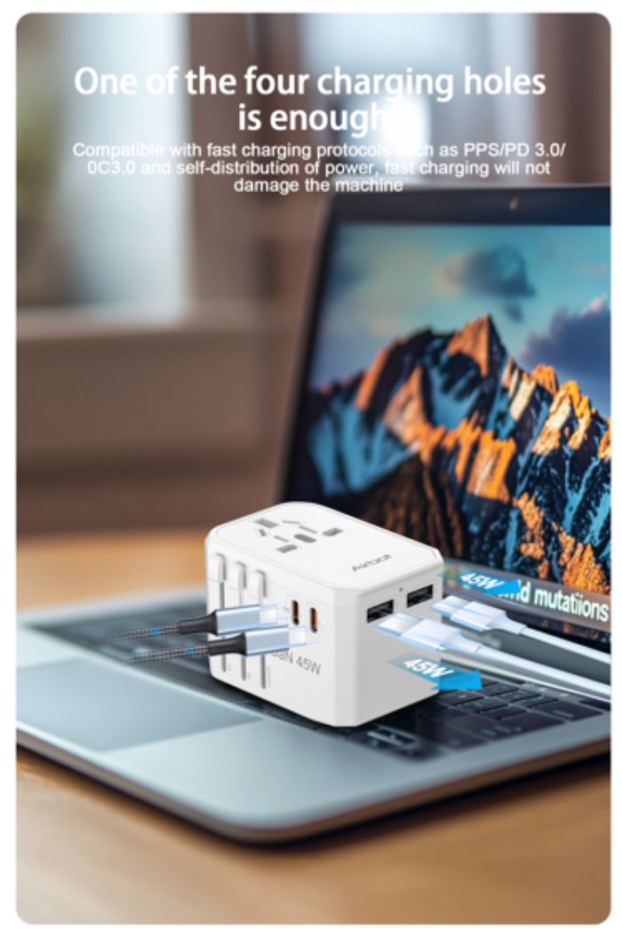 Airbot Air-308MAX Universal Travel Plug Adapter 45W International Worldwide Multi Adapter with USB + Type-C PD