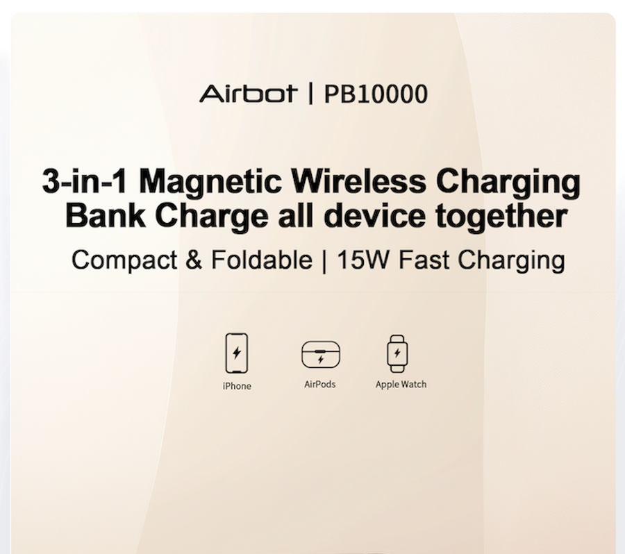 Airbot Power Bank 10000mAh with Magnetic Wireless Fast Charging Auto-Charge Support Wired Charging