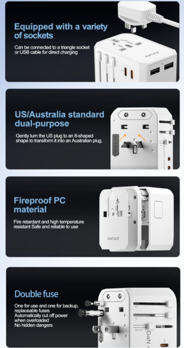 Airbot SingaporeAirbot 308MAX Universal Travel Plug Adapter 45W International Worldwide Multi Adapter with USB + Type - C PDAir - 308 MAX