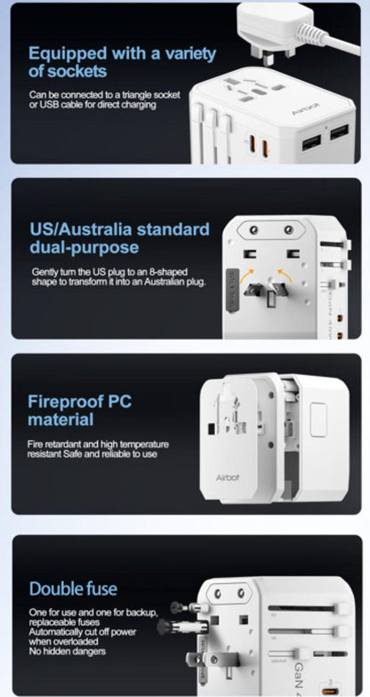 Airbot SingaporeAirbot 308MAX Universal Travel Plug Adapter 45W International Worldwide Multi Adapter with USB + Type - C PDAir - 308 MAX