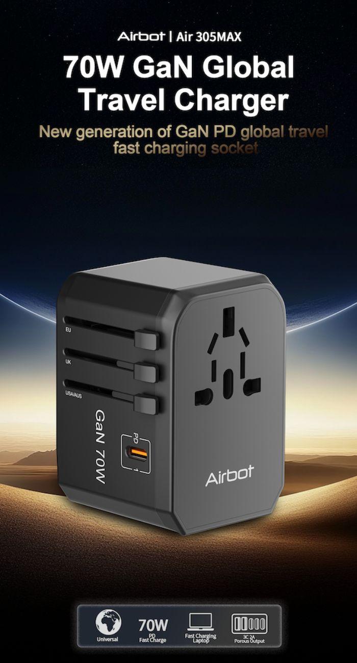 Airbot SingaporeAirbot 305MAX Universal Travel Adapter 70W International Worldwide Multi Adapter with USB + Type - C PDAir - 305 MAX