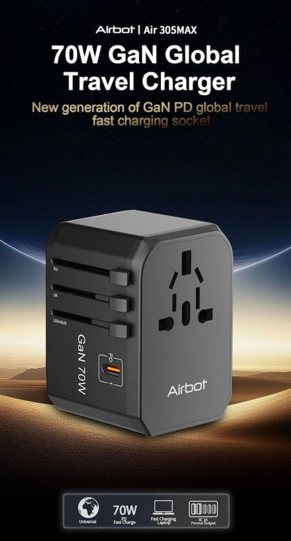 Airbot SingaporeAirbot 305MAX Universal Travel Adapter 70W International Worldwide Multi Adapter with USB + Type - C PDAir - 305 MAX