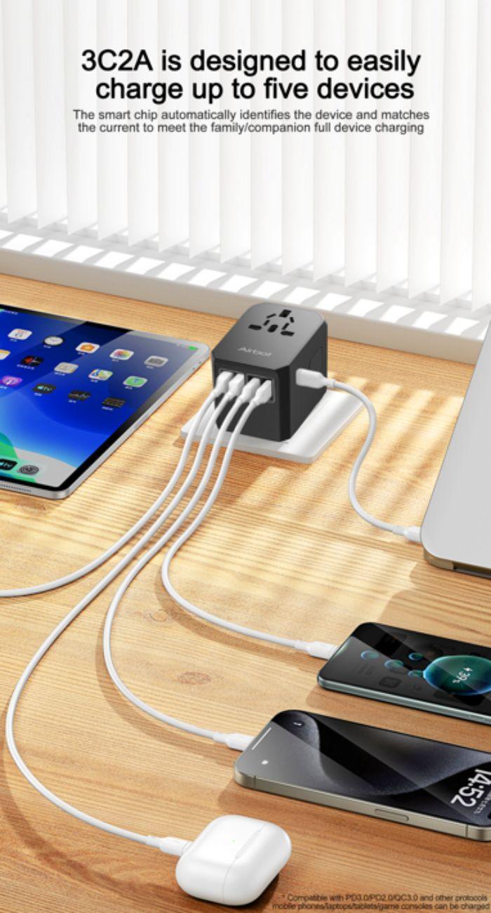 Airbot SingaporeAirbot 305MAX Universal Travel Adapter 70W International Worldwide Multi Adapter with USB + Type - C PDAir - 305 MAX