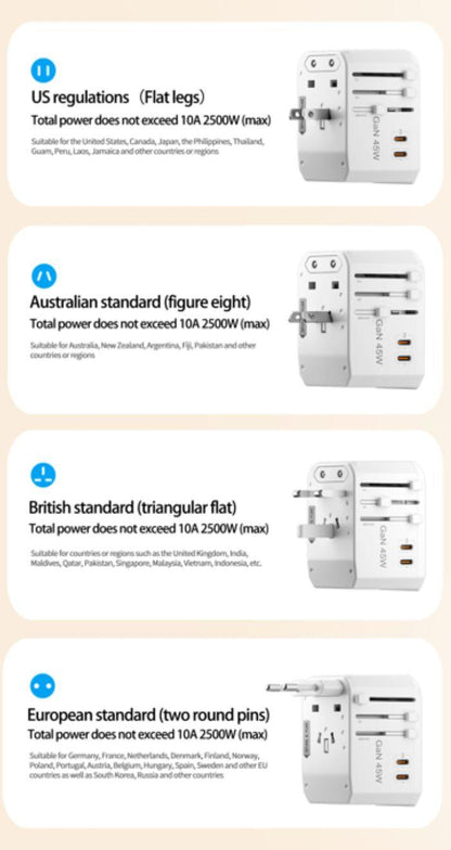 Airbot SingaporeAirbot 308MAX Universal Travel Plug Adapter 45W International Worldwide Multi Adapter with USB + Type - C PDAir - 308 MAX