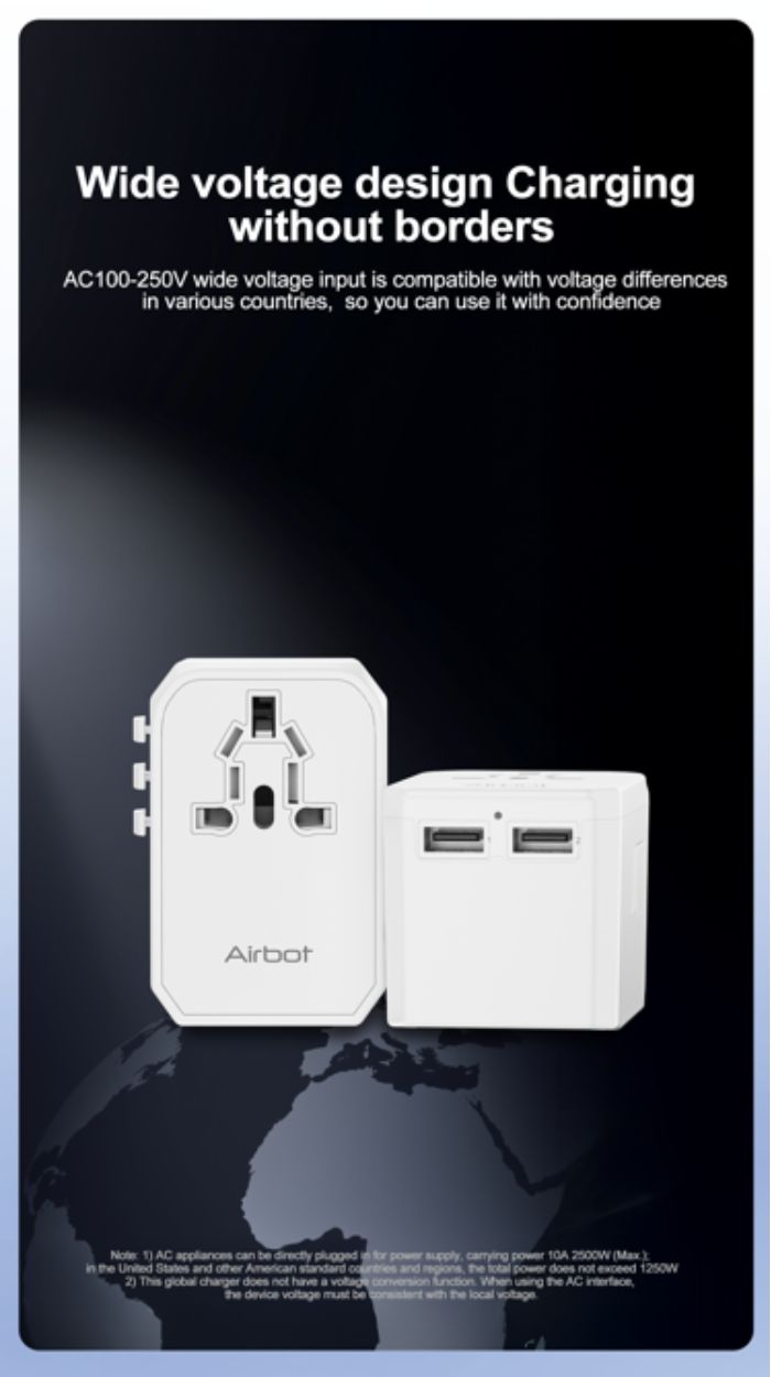 Airbot Air-308MAX Universal Travel Plug Adapter 45W International Worldwide Multi Adapter with USB + Type-C PD